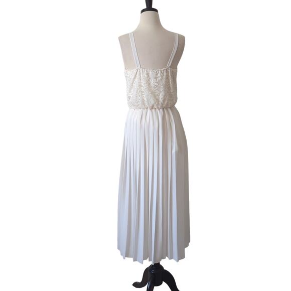 Vintage Dress 60s 70s Womens M Cream White Pleated Lace Feminine Wedding Event - Picture 5 of 7